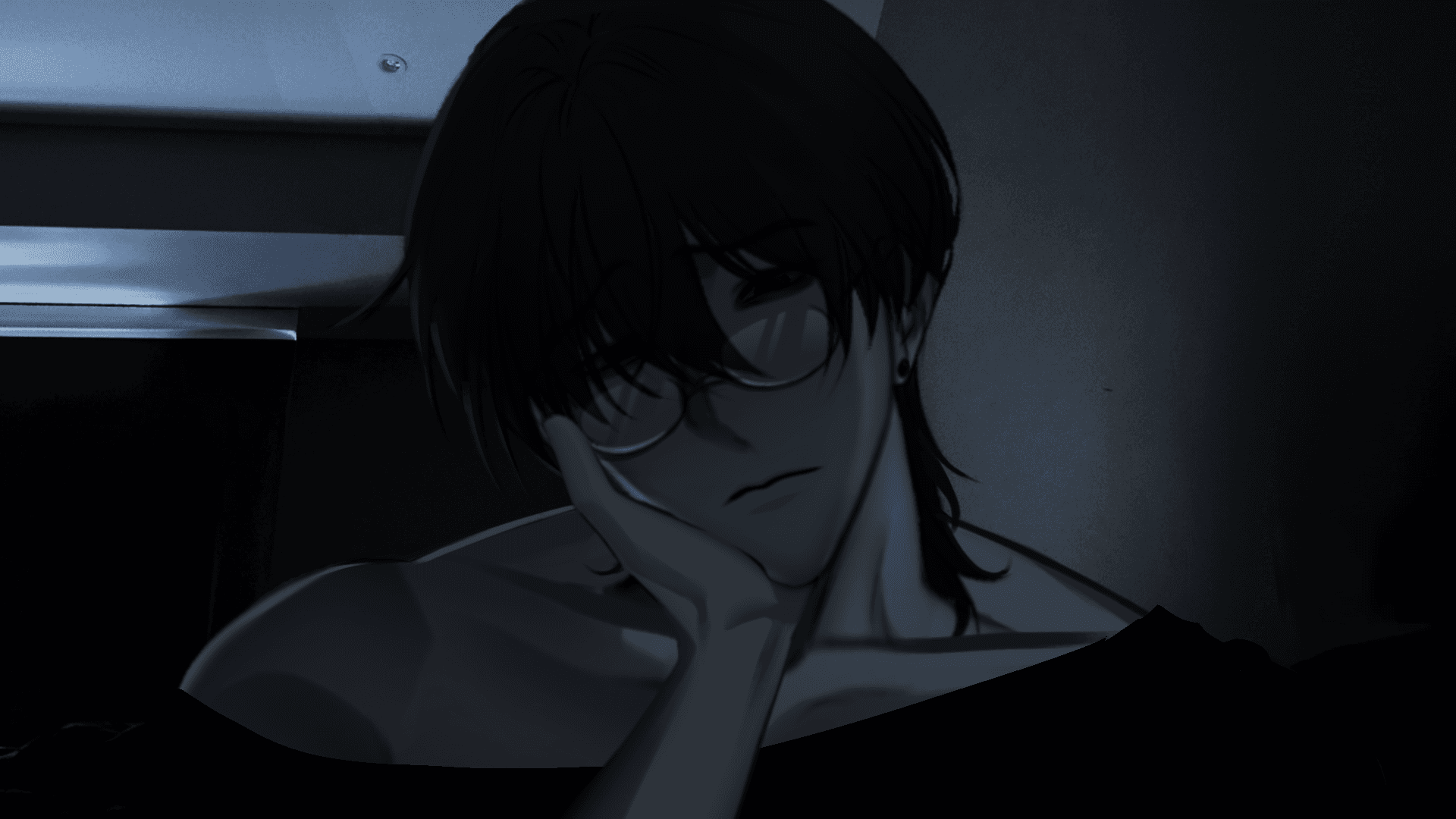 Official Survive Min screenshot showing Min in a dark bedroom